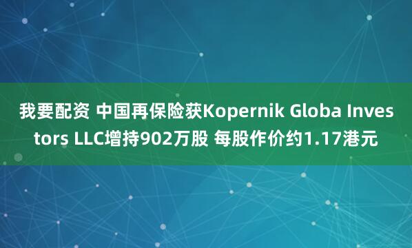 我要配资 中国再保险获Kopernik Globa Investors LLC增持902万股 每股作价约1.17港元
